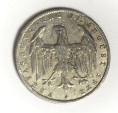 1922 A Germany Weimar Republic 3 Three Mark KM# 28 Aluminum Coin - Picture 2 of 2