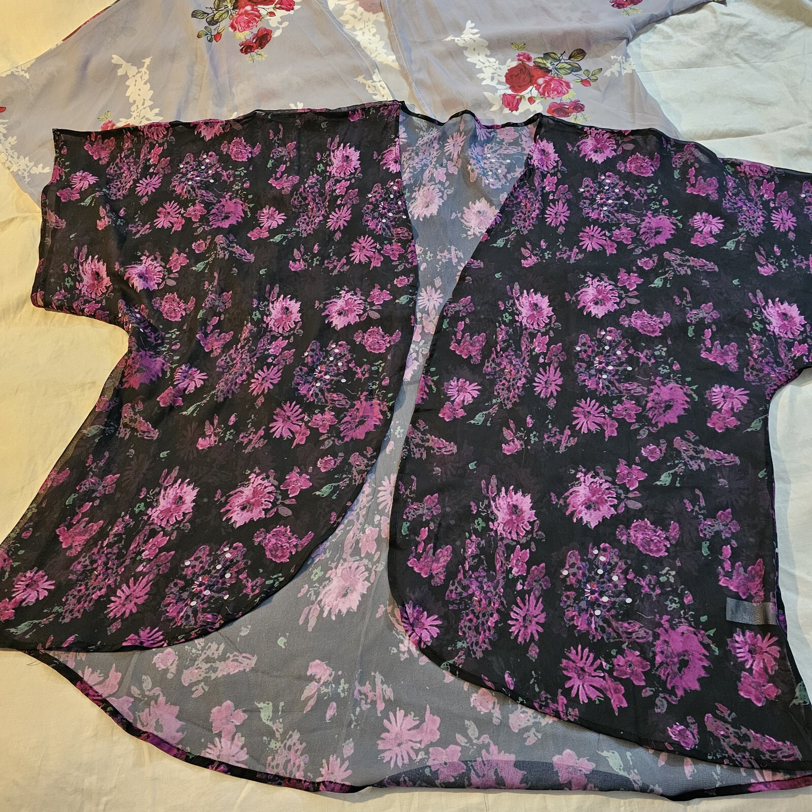 2 Light Weight Floral Kimono Open Front Cardigan Overshirts Size 3X