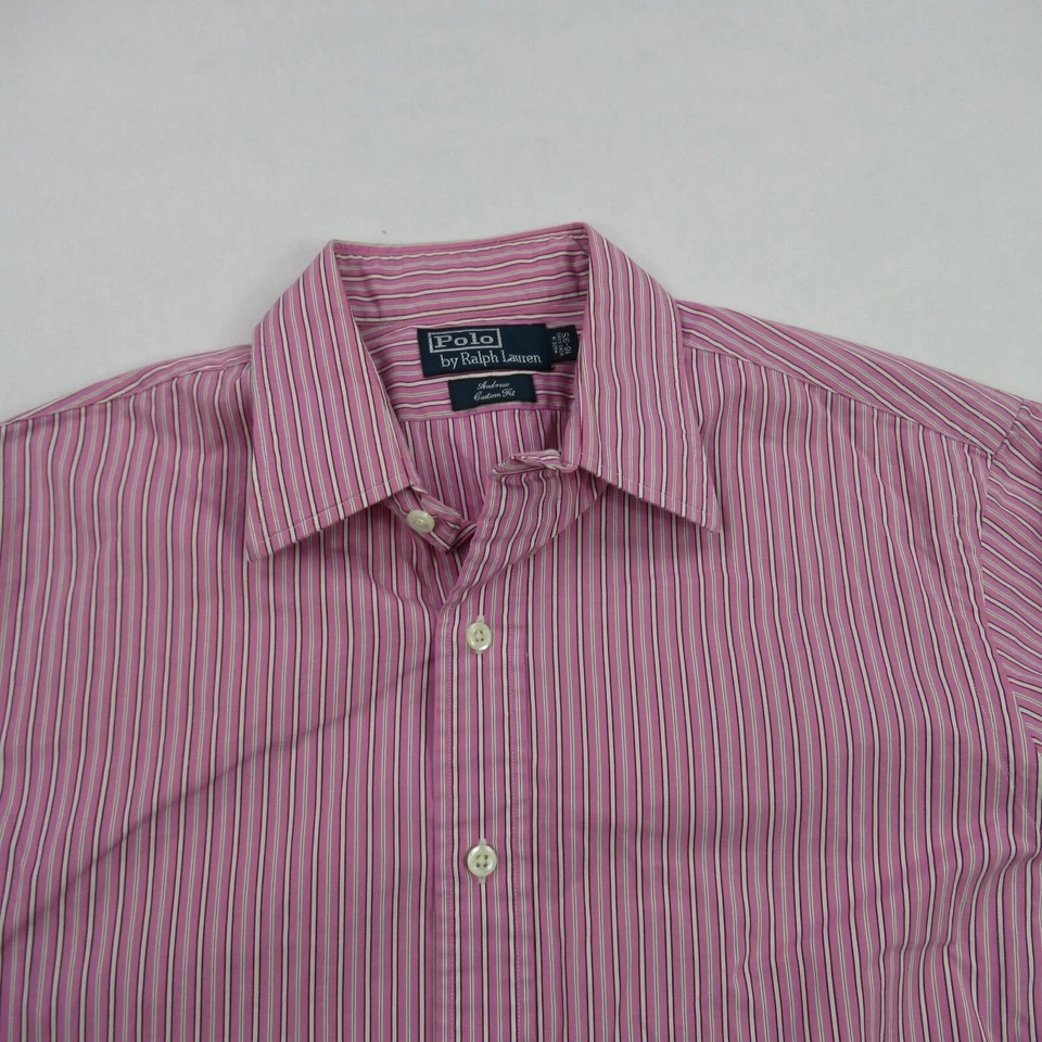 Polo Ralph Lauren Shirt Mens 16 Large Long Sleeve Pink Stripes Button - Image 2 of 4