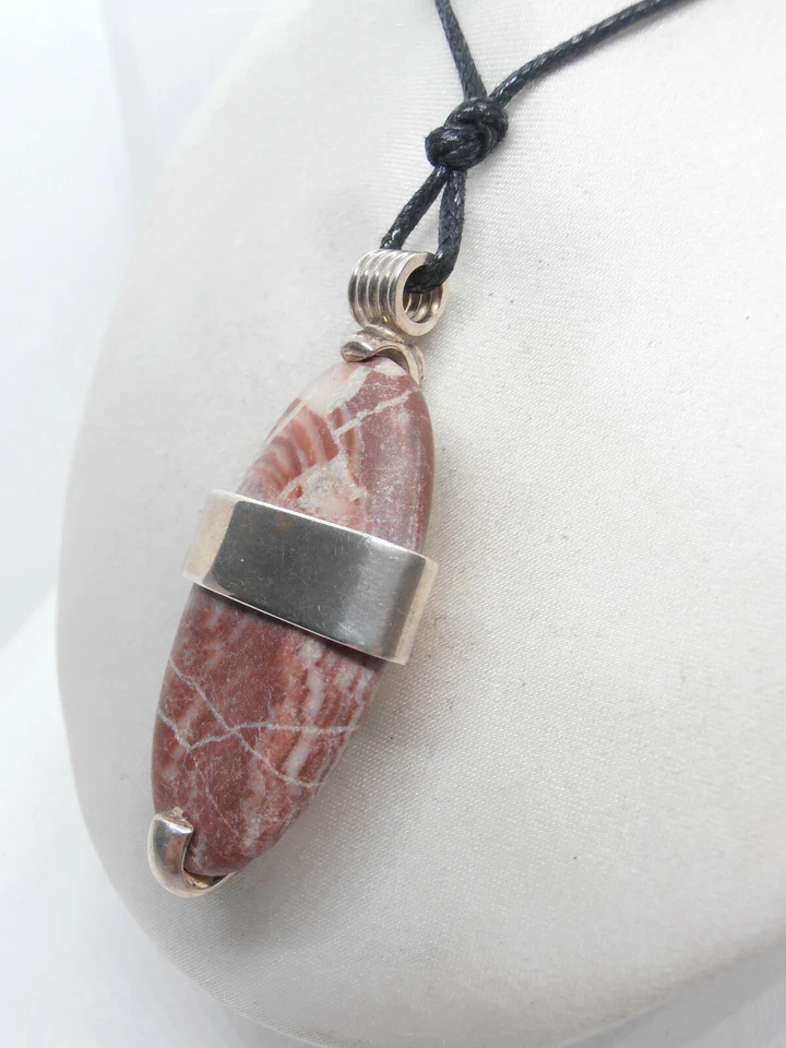 Ciondolo in ARGENTO 925 con DIASPRO rosso naturale e girocollo - pietra dura - - Immagine 2 di 4