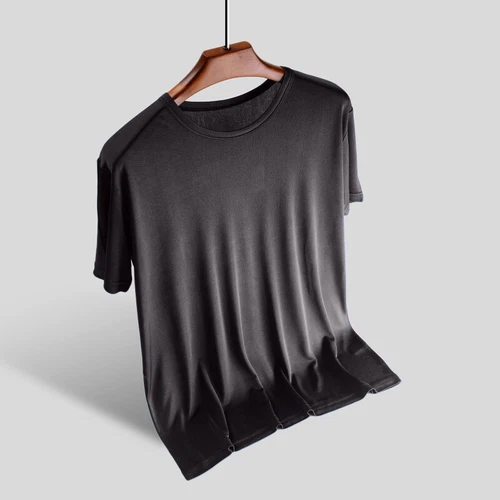 Seide T-Shirt Strick Rundhalsausschnitt kurzärmelig Sommer Freizeit Tops weich* - Bild 8 von 24