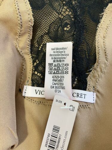NWT Victoria's Secret Chemise Mini Slip Satin Chiffon Sz XXL Tan Black Sexy - Picture 9 of 11