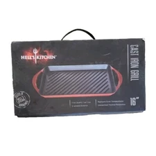 Hell's Kitchen 16" Cast Iron Grill Pan with Red Enameled Exterior - New In Box! 