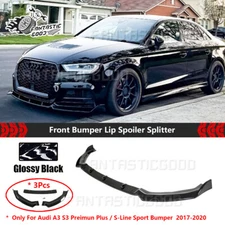 For Audi 8V A3 S-line S3 Facelift 17-20 GT Style Black Front Bumper Lip Splitter