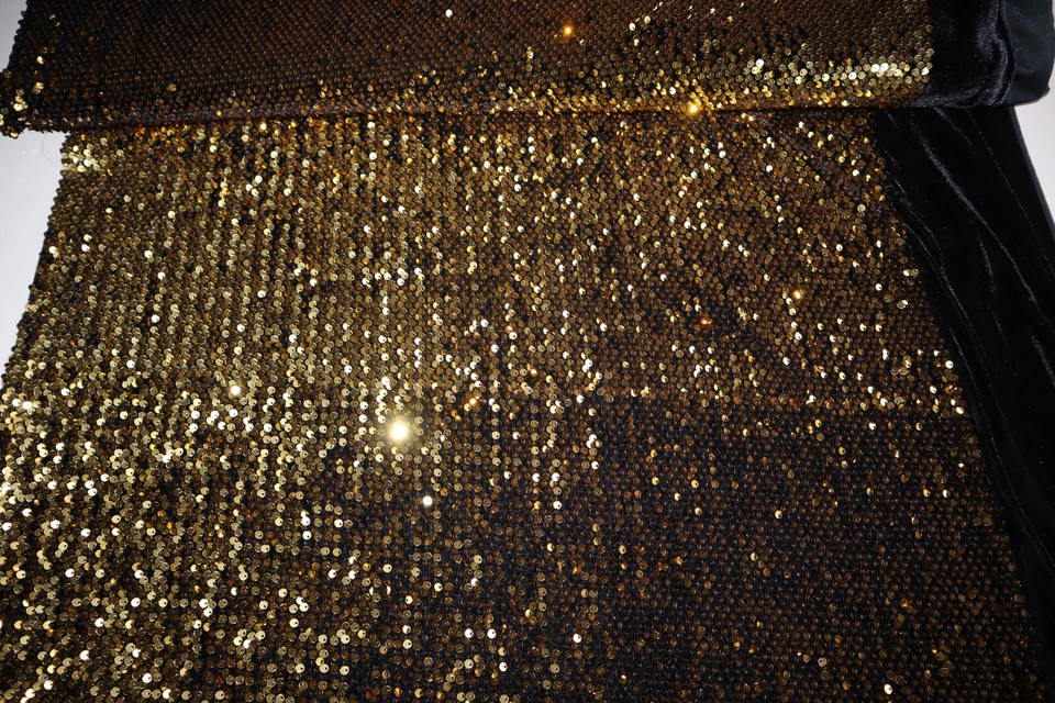 bestickter Stretch-Samt m. Pailletten, gold-schwarz, Br: ca. 126 cm, Mischgewebe - Bild 3 von 4