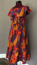 New Nine West Cotton Ruffle Bold Watercolor Midi Dress Multicolor Size L