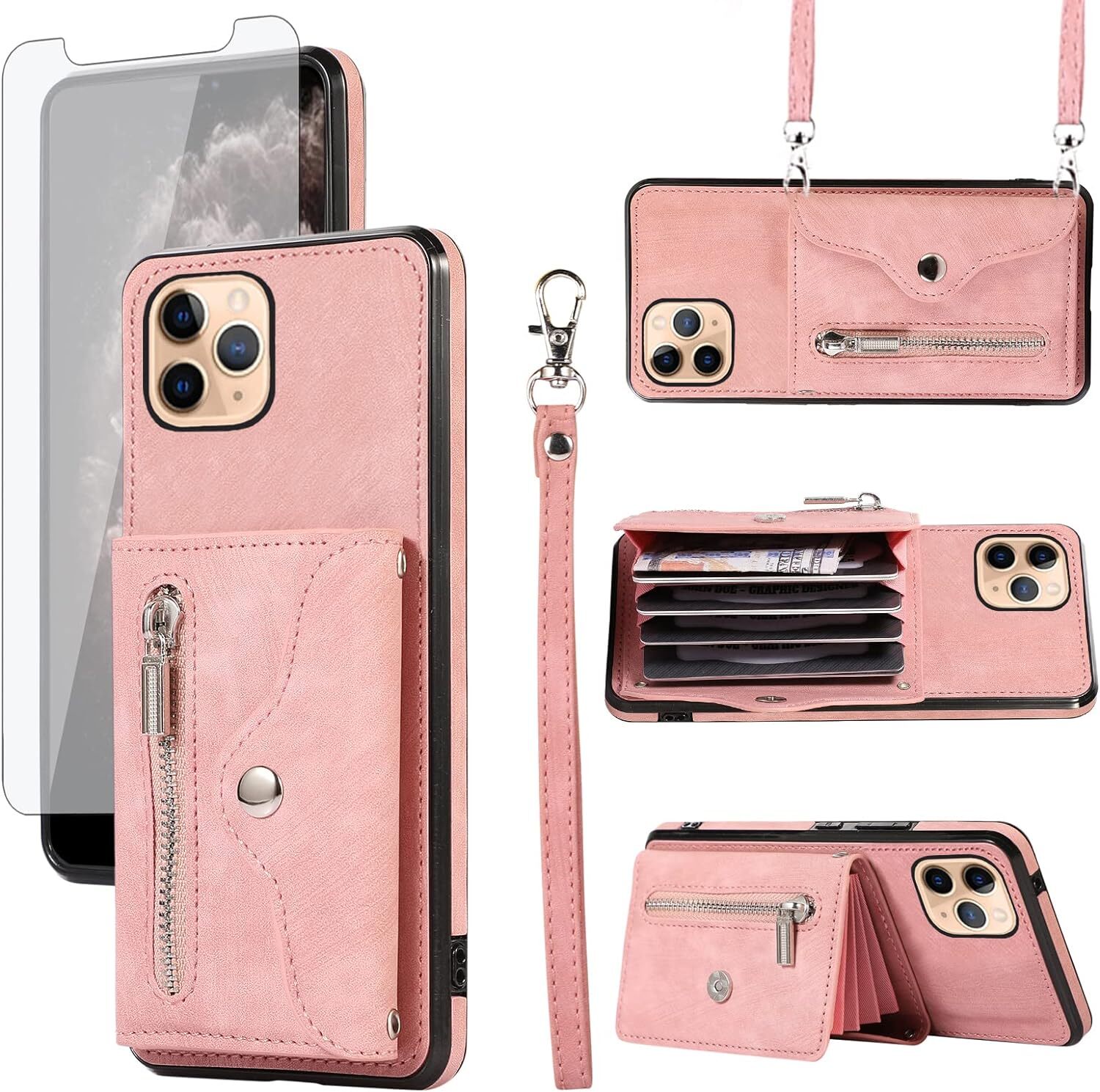 Phone Case for iPhone 11 Pro Max 6.5 Wallet Cover with Tempered Glass Screen Pro