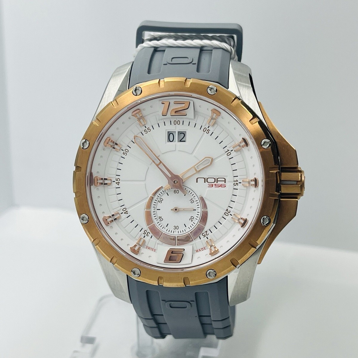 NOA 356 Men's Quartz Rose Gold Silver Sapphire Crystal 44mm Swiss