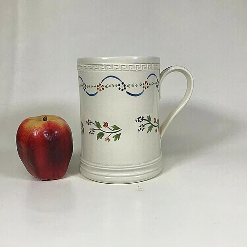Large Denise Keegan Carpentier Reproduction Pearlware Carved Turned Pottery Mug