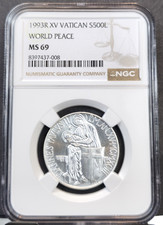 1993 VATICAN SILVER 500 LIRE S500L WORLD PEACE NGC MS 69 RARE GEM TOP POP