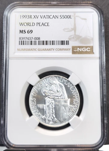 1993 VATICAN SILVER 500 LIRE S500L WORLD PEACE NGC MS 69 RARE GEM TOP POP
