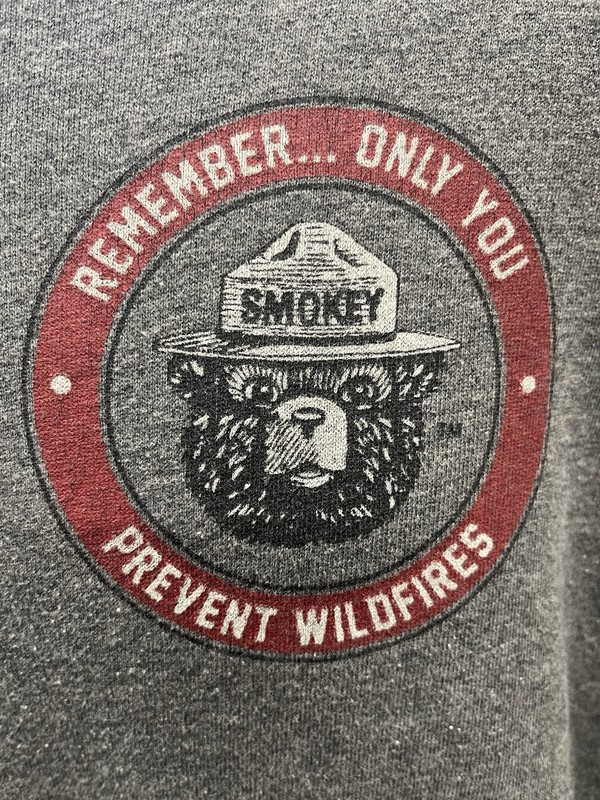Smokey the Bear long sleeve Gray shirt Med Remember Only You Prevent Wildfires