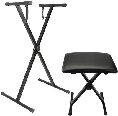 Ktaxon Single X Keyboard Stand and Bench Set With Straps for 49 61 76 88 Keys