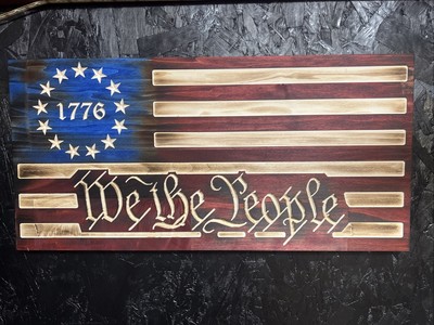 Rustic 1776 Betsy Ross We The People Wooden American Flag / Made In America 