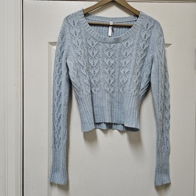 Lilu Cropped Sweater XL Powder Blue Angora Rabbit Hair Wool Fuzzy Clueless Cable
