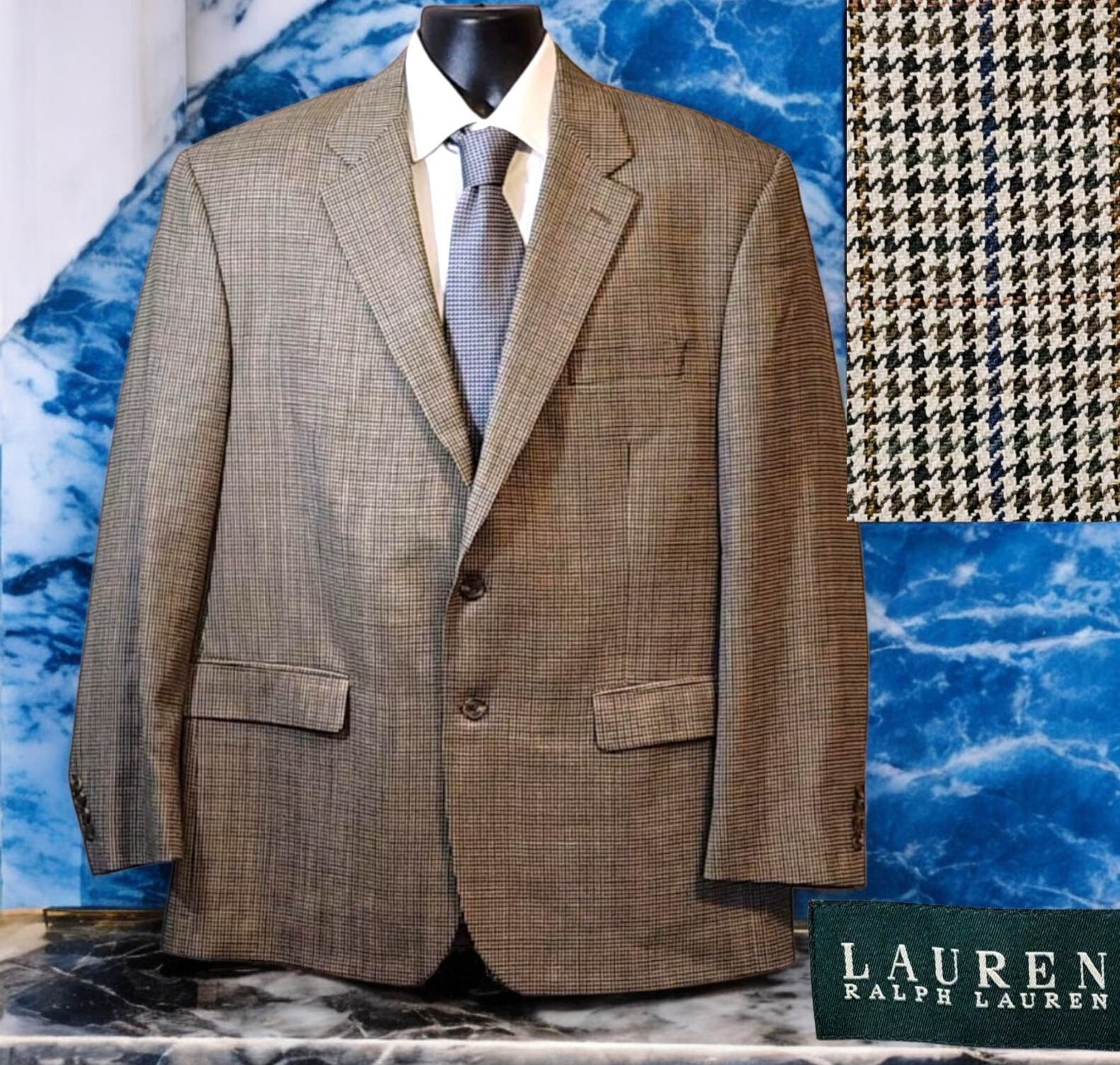 Lauren Ralph Lauren Brown Houndstooth Mens 48R 2 Button SV Wool Blazer