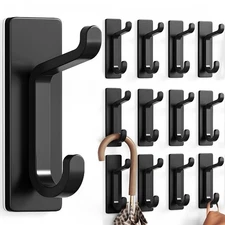 12 Pack Wall Hooks for Coat and Towel: 13LB Adhesive Door Hanger Stick On, Black