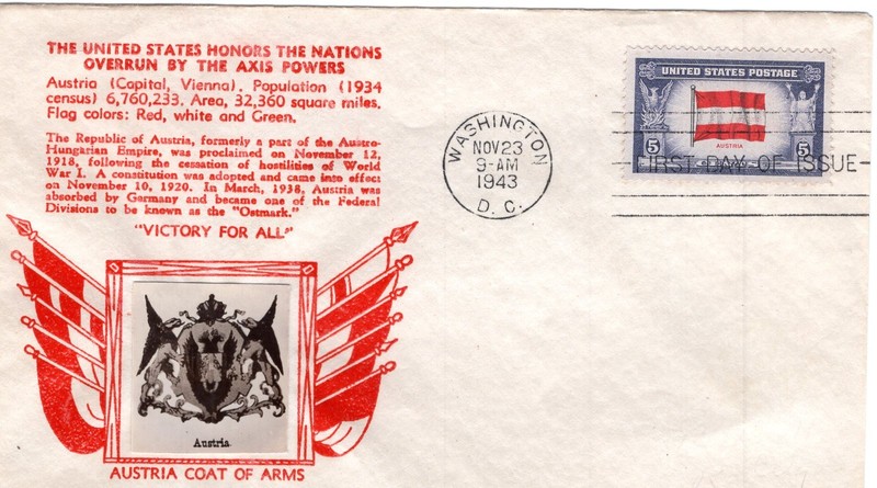 1943 #919 AUSTRIA WWII OVERRUN NATION FDC W/ CROSBY PHOTO CACHET GEM!