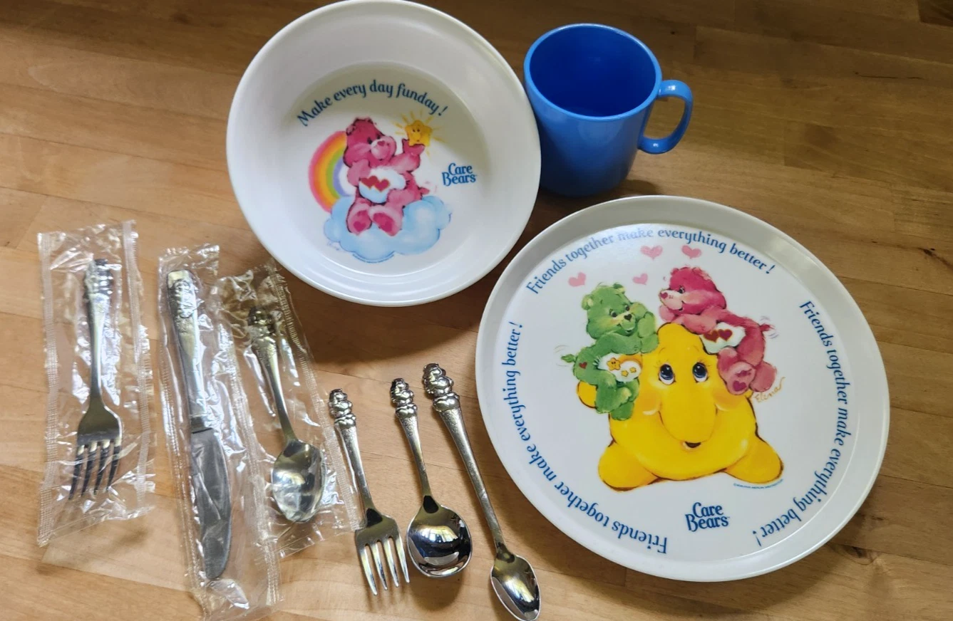 Vintage Care Bears Oneida American Greetings Flatware & SiLite Serving Set