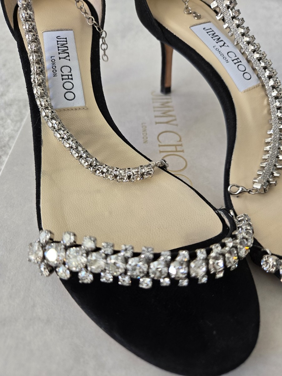 Jimmy Choo Black Suede Diamond Crystal Heels Shoes, 38.5 View 2