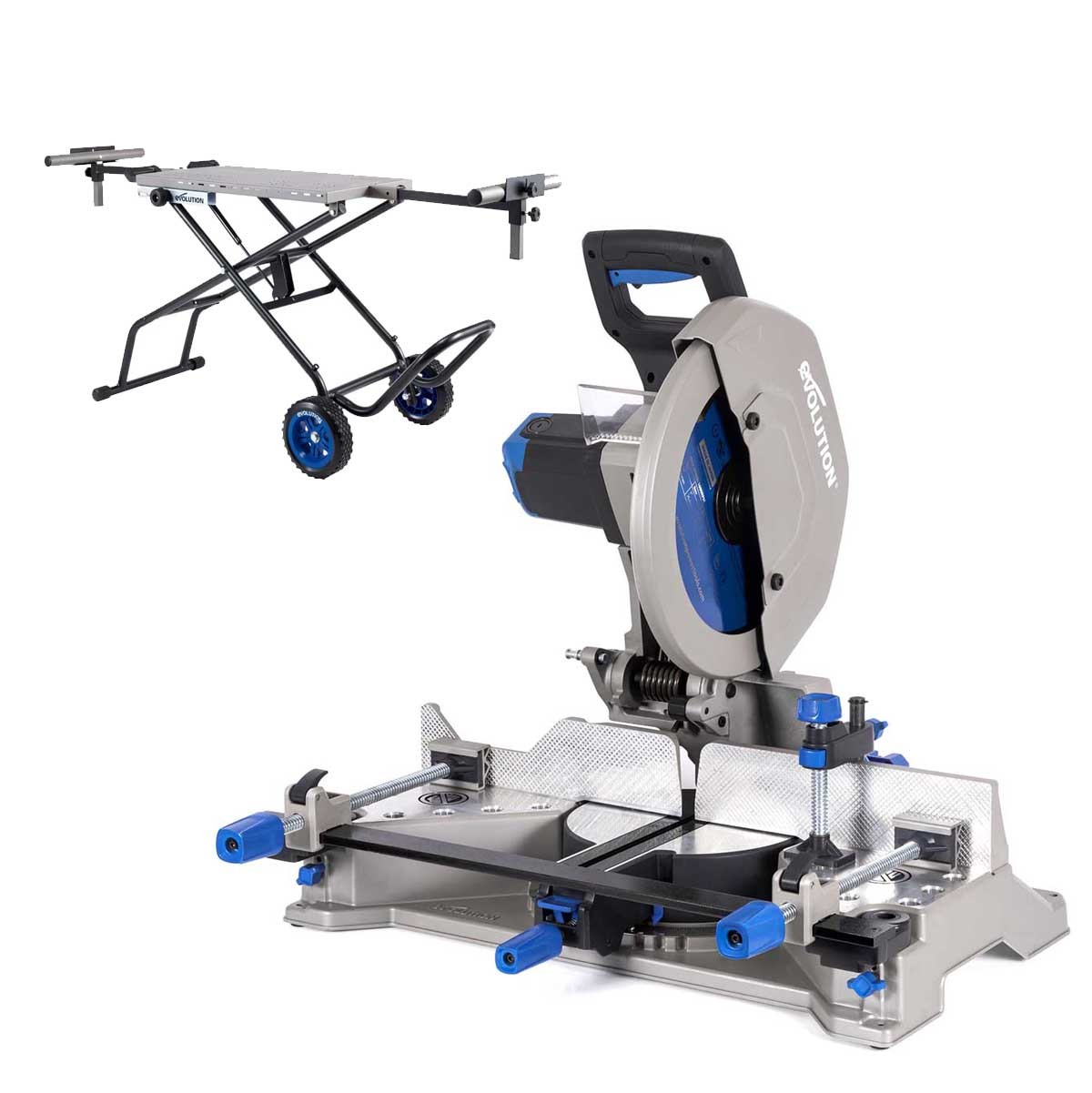 Evolution S355MCS Chop Mitre Saw & Wheeled Stand Bundle