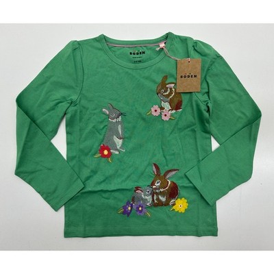 MINI BODEN Kids Superstitch Puff Long Sleeve Top Green Size 5-6 YRS NWT #78A