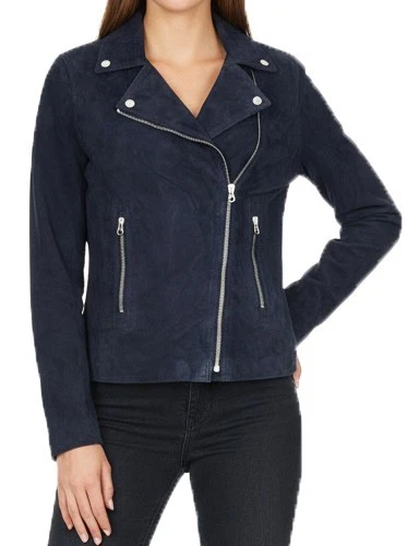 Womens Goat Suede Biker Jacket Casual Style Trendy Design with Zip Details Tilly - Image 3 of 4