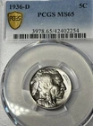 1936d Buffalo Nickel Pcgs MS65 PQ ABSOLUTE GEM!!!