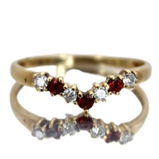 Gold Wishbone Ring Yellow 9ct CZ 0.21ct Red White Round Brilliant Chevron Size S