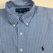 Ralph Lauren Men's Classic Fit Button Down 17.5 36-37 Blue White with Blue Pony