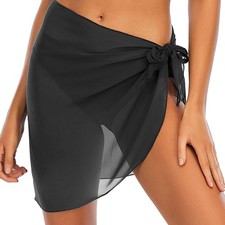Women's Semi Sheer Chiffon Beach Sarong Wrap Skirt Bikini Cover Up Black