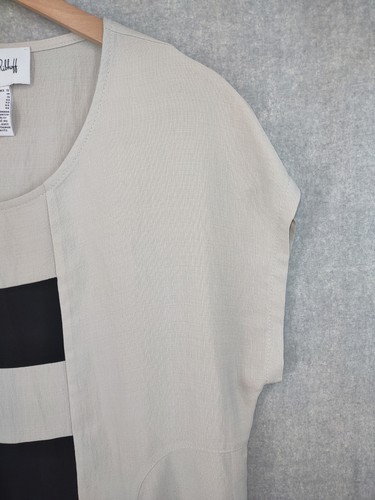 Joseph Ribkoff Top Womens 12 Black Beige Stripe Pocket Artsy Tunic Lagenlook - Picture 6 of 15