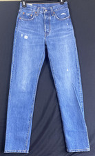 Levi  s 501 Premium Big E Womens Jeans Blue Distressed Button Fly 24x32 26x32 