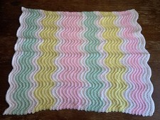 Handmade Crochet Baby Blanket Pastel Colors Chevron Pattern White Border.