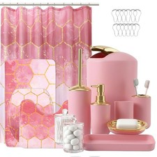 25 Pieces Bathroom Set Pink and Gold Bathroom Accessories Set, Shower Curtain...