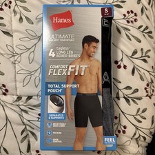 Men's Hanes Size Small Ultimate Comfort Flex Fit Boxer Briefs LONG LEG 4 Pack