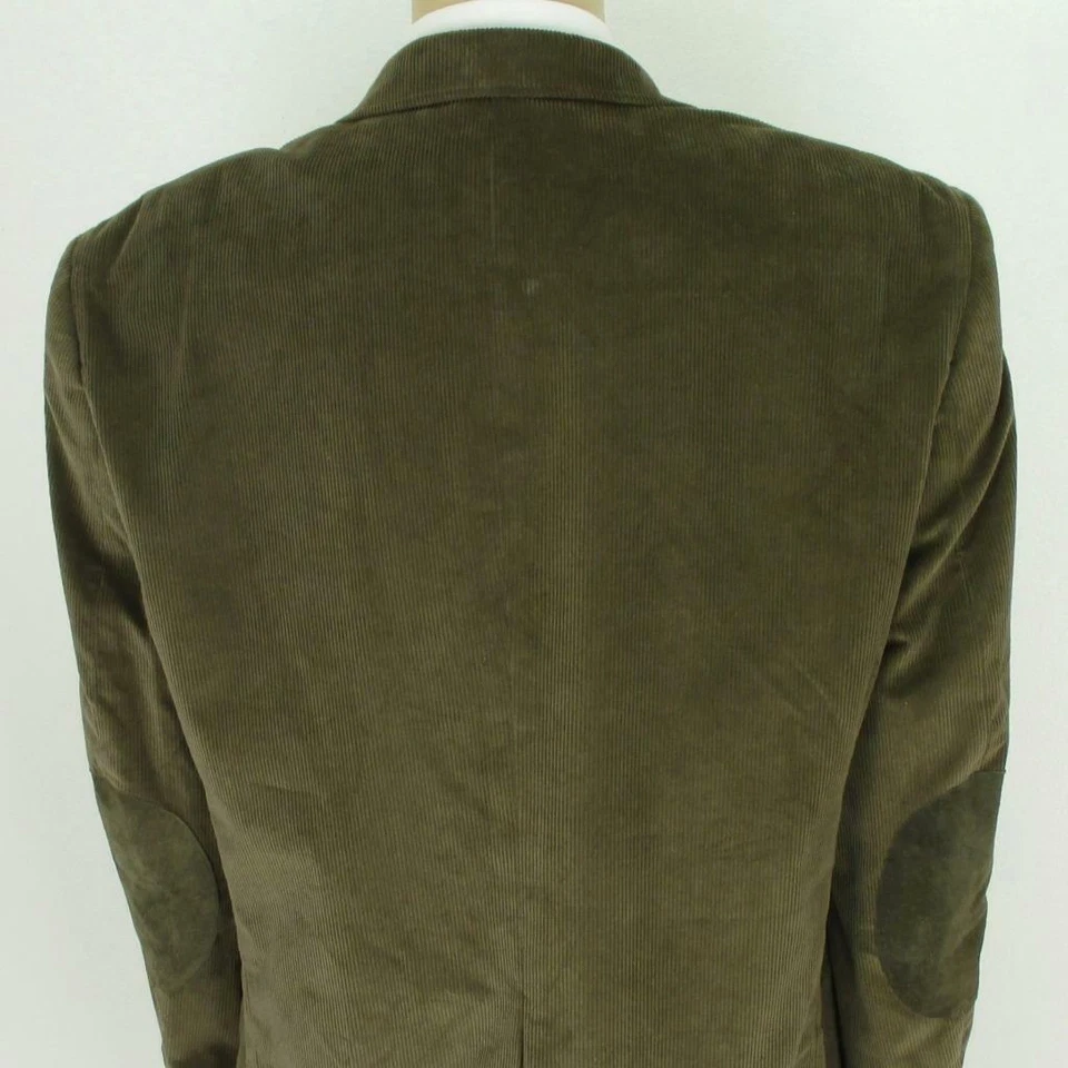 46 L Stafford Olive Brown Corduroy Leather Mens 2 Btn Jacket Sport Coat Blazer