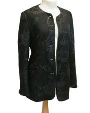 Smart Black Wool Blend Embossed Long Jacket By Elegance Paris Uk Size 12