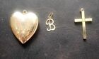 Yellow Gold 14k B Charm, 10k Cross And 1/20 12k Gf Heart Locket Pendant Lot.