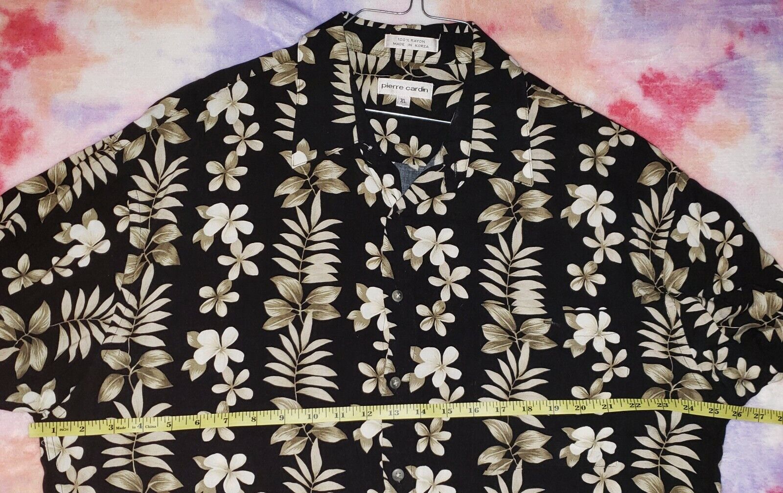 Pierre Cardin Mens XL Black Flower Summer Hawaiia… - image 4