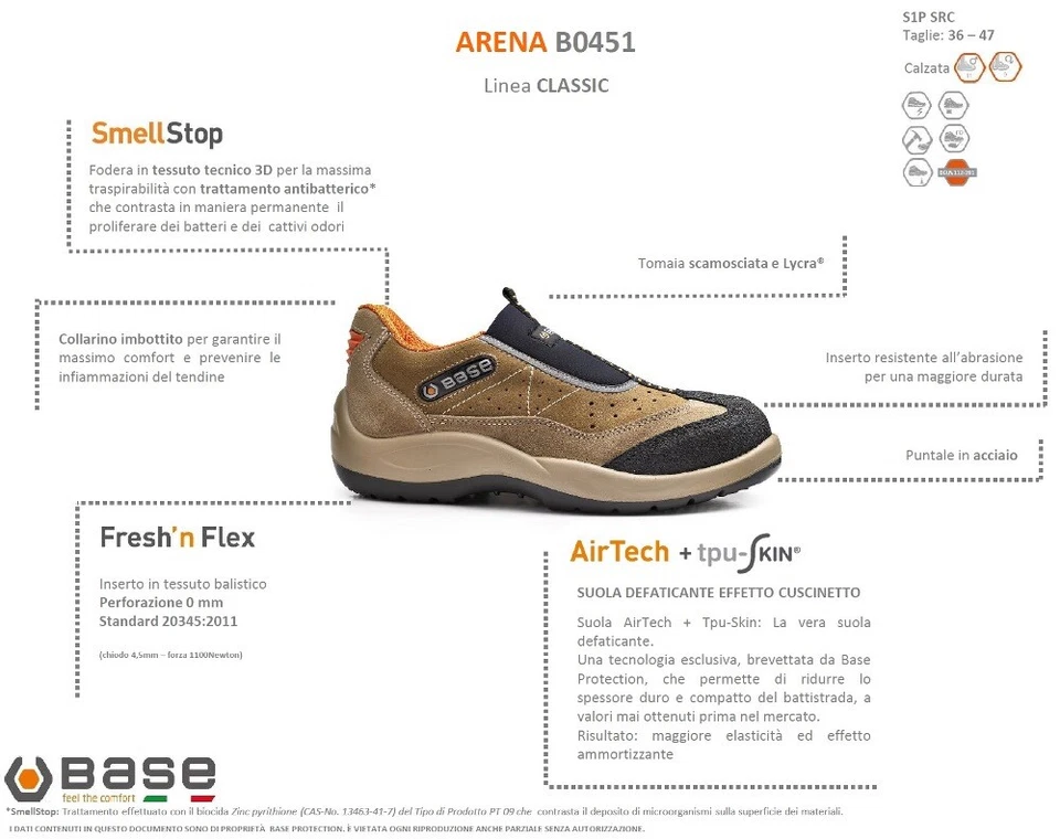BASE CLASSIC SCARPE DA LAVORO ANTINFORTUNISTICA ARENA S1P SRC B0451 - Immagine 4 di 4