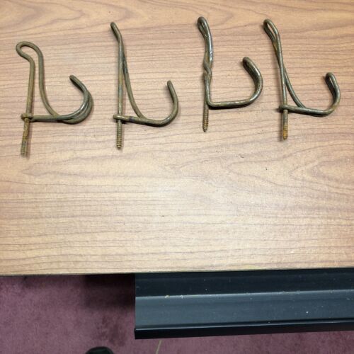 4 Vintage Twisted Wire Screw In Coat Hooks Hardware - Picture 1 of 2