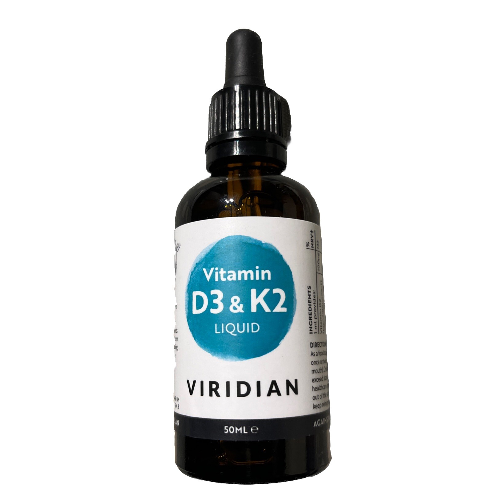 Viridian Vitamin D3 and K2 Liquid 50ml BB:10/26