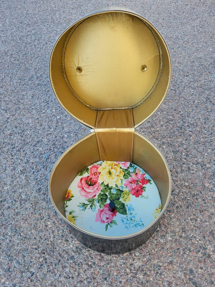 De colección 13" Redondo Negro y Rosa MCM Retro Hard Hat Caja Peluca Estuche Cremallera Equipaje JCS Foto 3 de 3