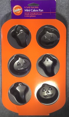 Wilton 6 Cavity Non-Stick Mini Cakes Pan Halloween Ghost Pumpkin NEW