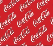 REMNANT FABRIC CLASSIC COKE COCA COLA LICENSED COTTON RED & WHITE SODA POP SCRAP
