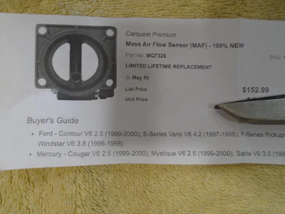Датчик массового расхода воздуха (MAF) MQ7328 для гостей автомобиля подходит для Ford Lincoln Mercury 1996-2004 - Изображение 4 из 4