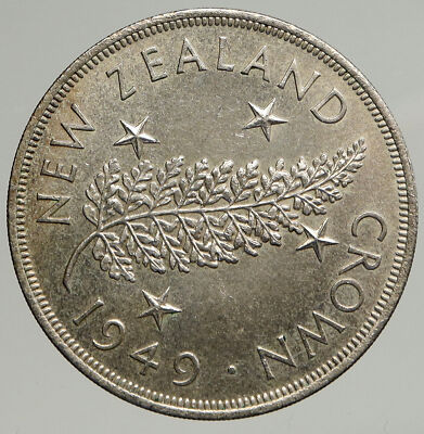 1949 NEW ZEALAND King George VI FERN PLANT UK Vintage Silver Crown