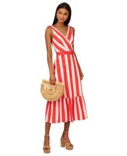 Adrianna Papell Women's Summer Striped Midi Dress Red & White 6 "NO BELT"