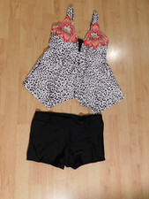 White  Black Handkerchief Tankini with Boy Shorts - L 12-14  NEW